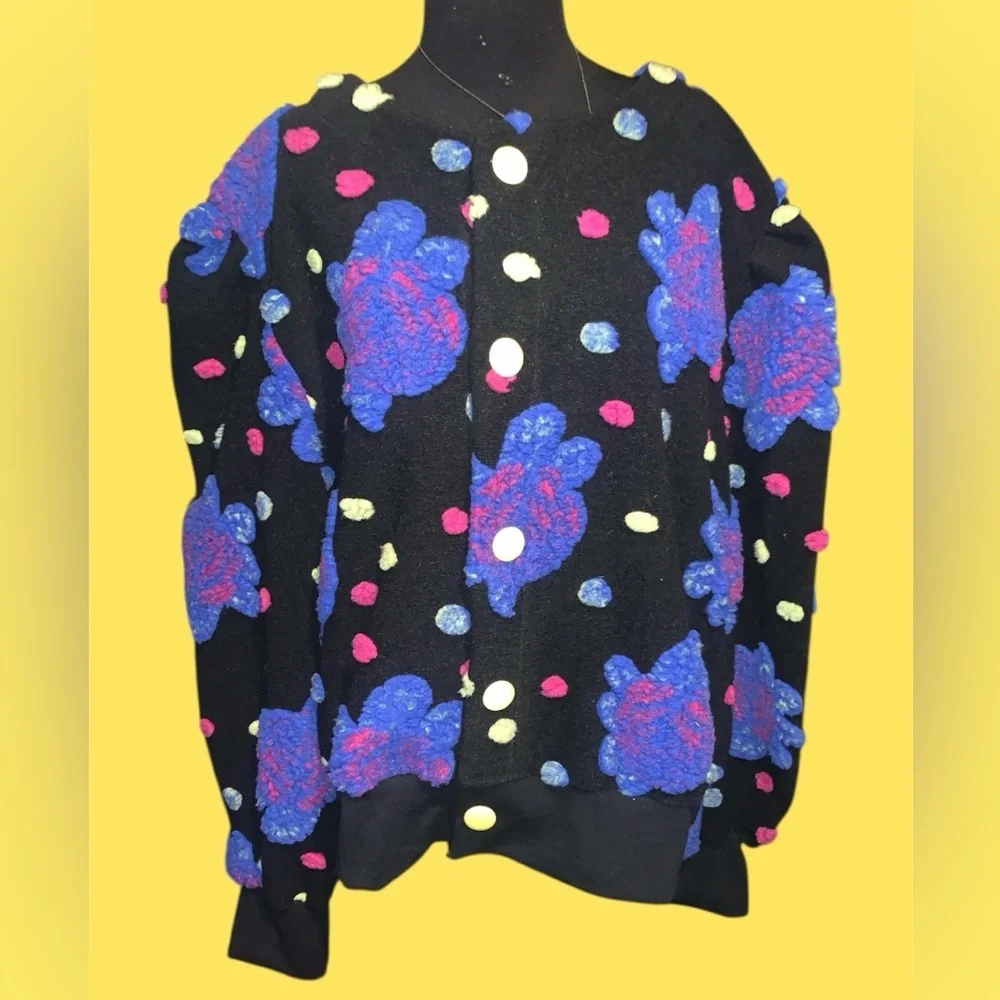 Fashion Nova 5X Teddy Jacket with Playful colorful abstract floral fuzzy Design - Picture 3 of 12